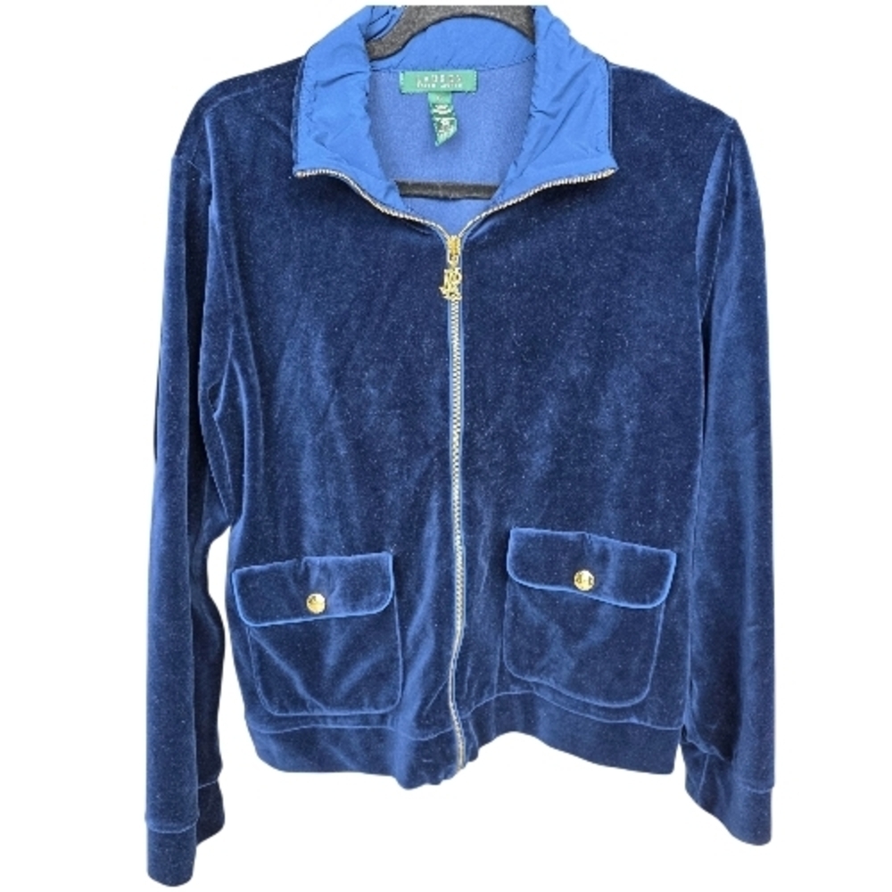 Lauren Ralph Lauren Velvet Long Sleeves Jacket Navy Gold Hardware XL Chest 21" - Picture 1 of 6